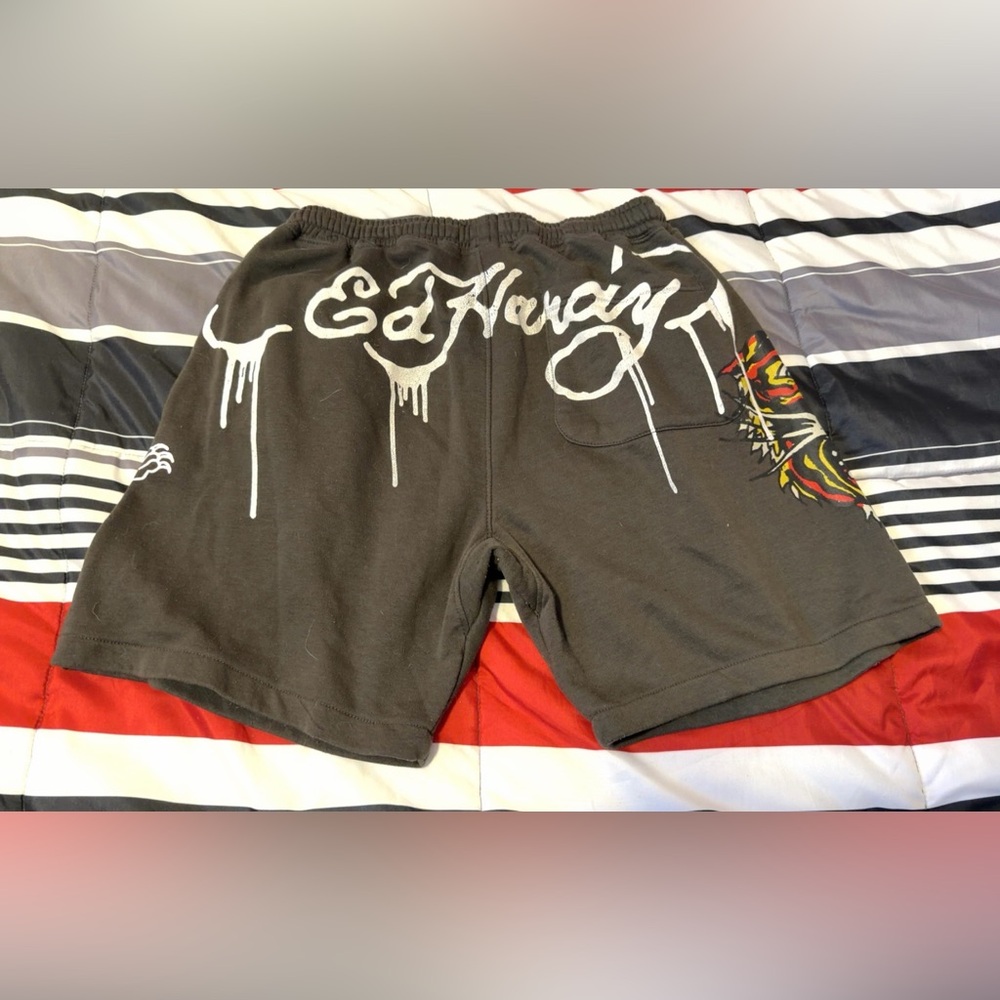 Ed Hardy Black Shorts with Yellow & White Tiger Graphics - Picture 3 of 3